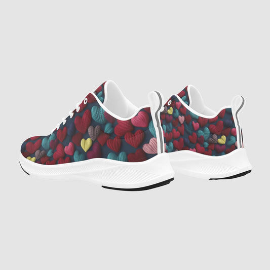 Women's Woven Heart Pattern Suede Breathable Athletic Running Shoes