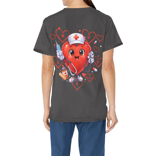 Women's Big Heart Nurse Character Grey Professional Performance Scrubs