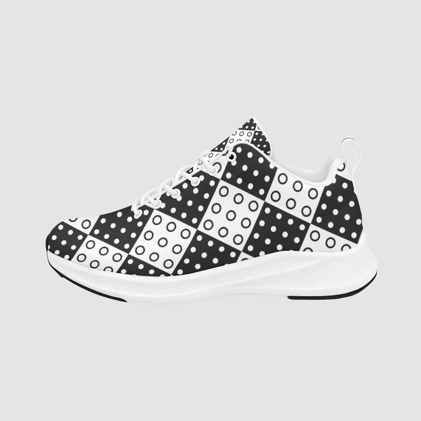 Women’s Black and White Checkered Circle Suede Running Sneakers