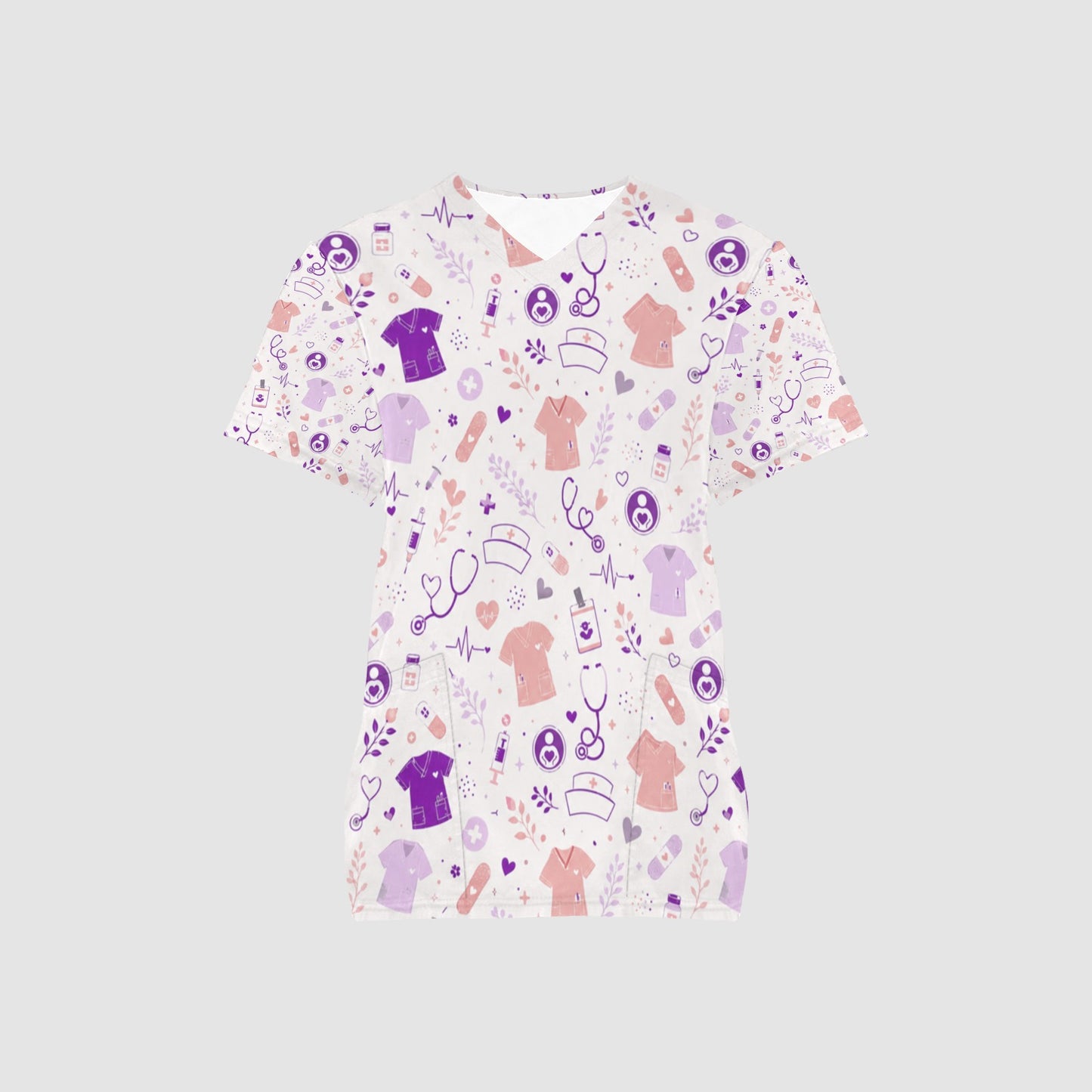 Women's Pink Purple Caregiver Icon Professional Performance Scrub Top