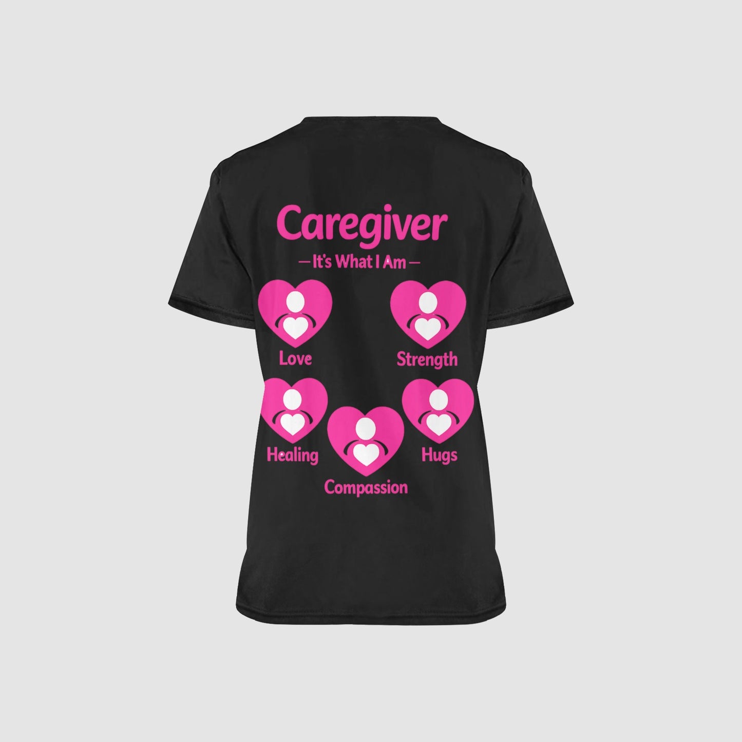 Women's Black Caregiver Love and Compassion Professional Scrub Top