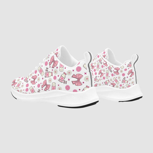 Pink Bows & Bandaids Nursing Sneakers — Breathable, Shift-Ready Women's Sneakers
