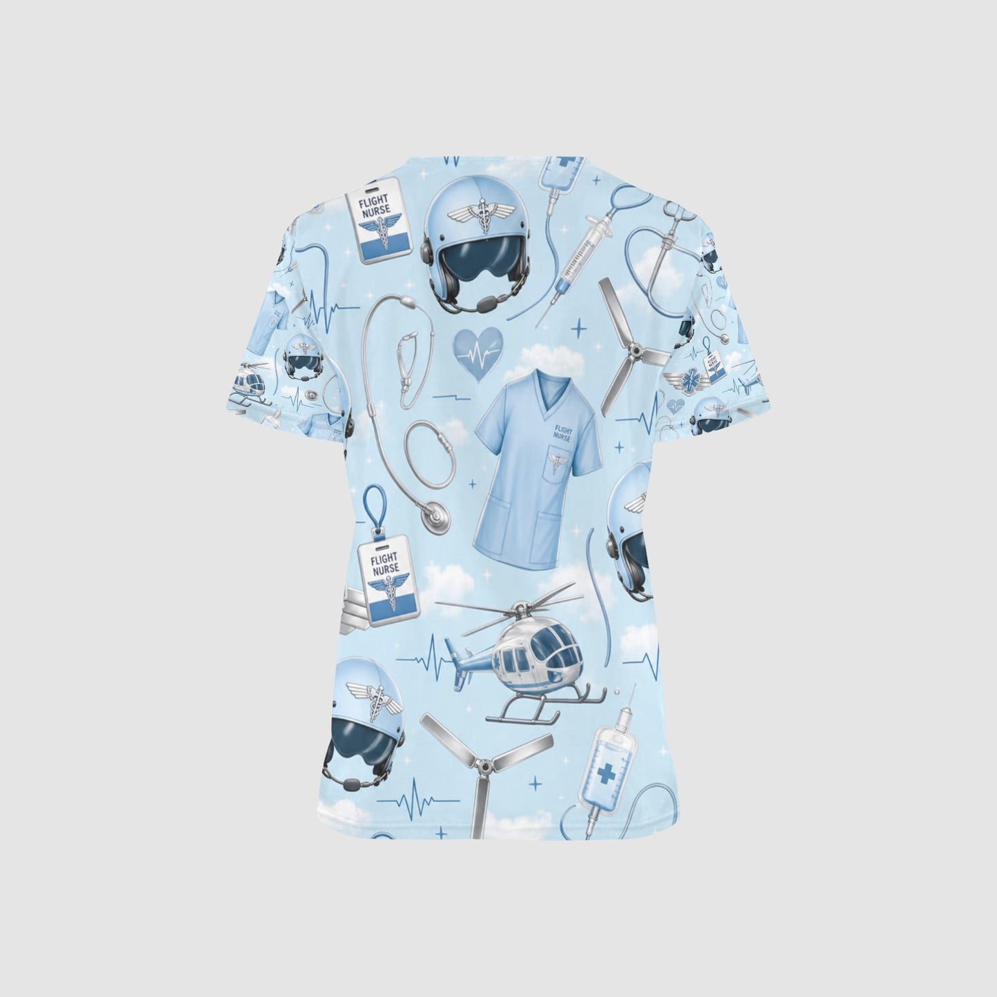 Women's Flight Nurse Medical All Over Print Nurses Scrub Top