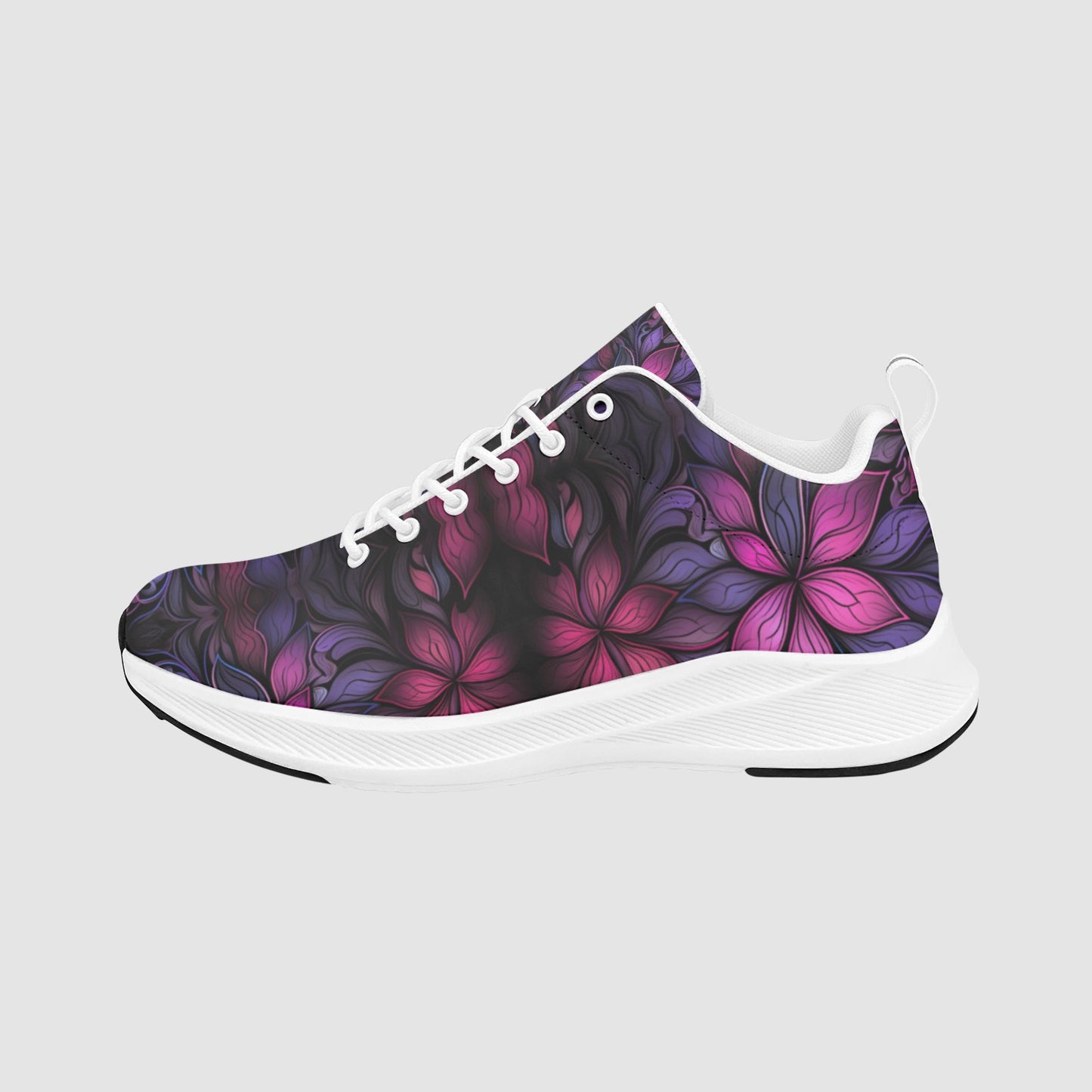Womens Lavender Pink Floral Suede Breathable Leather Running Shoes