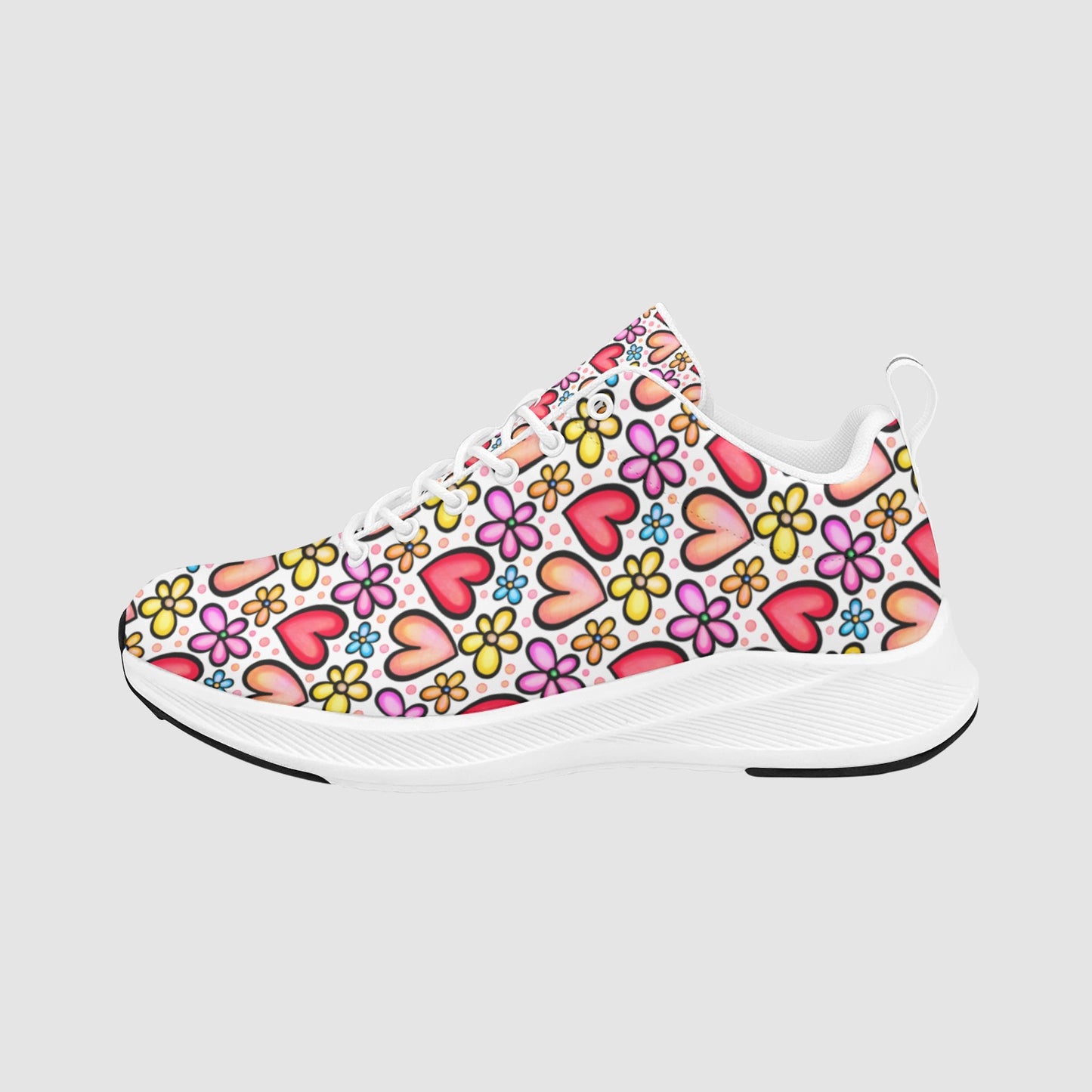 Women's Peach Red Floral Heart Print Suede Breathable Running Shoes