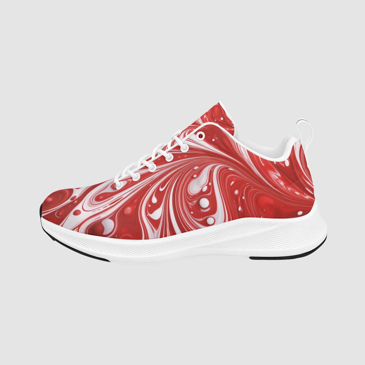 Women’s Red White Flowing Paint Suede Breathable Running Sneakers