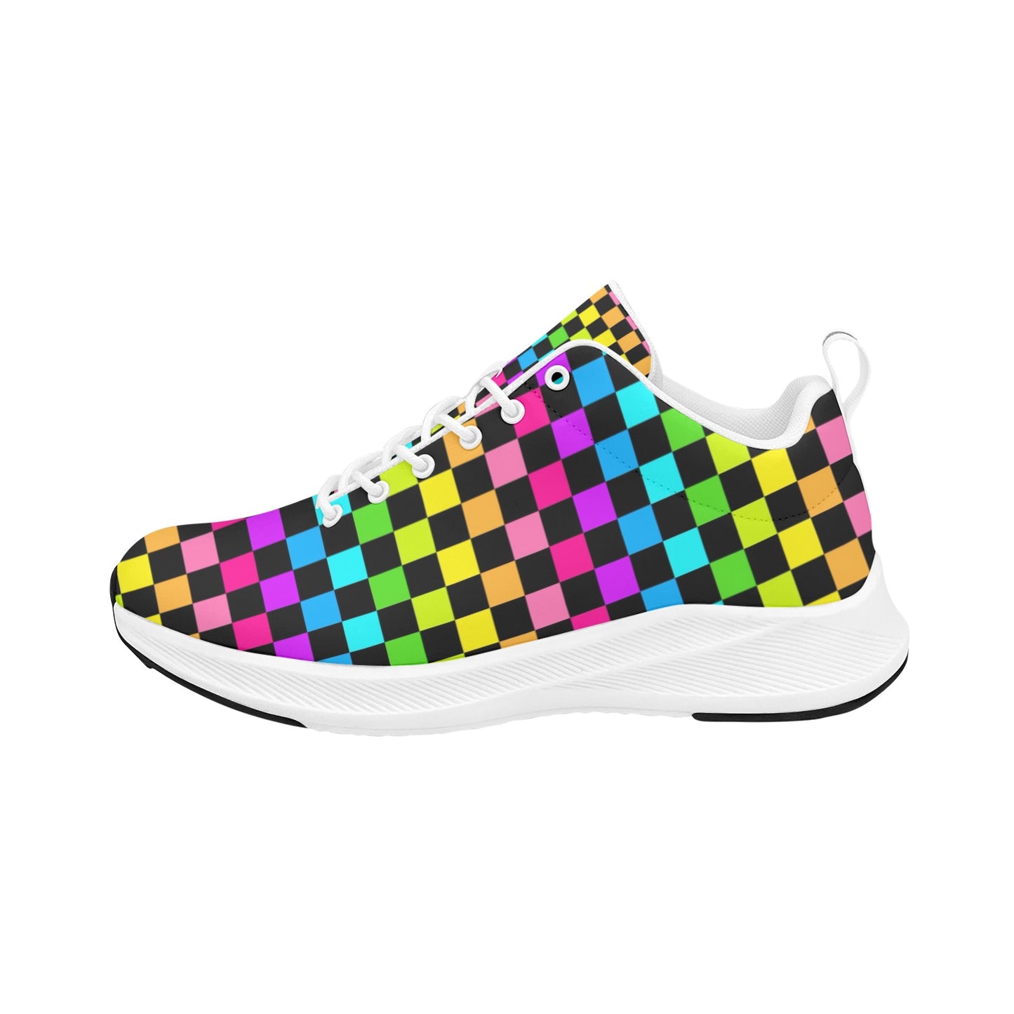 Women's Rainbow Checkerboard Suede Breathable Leather Running Sneakers