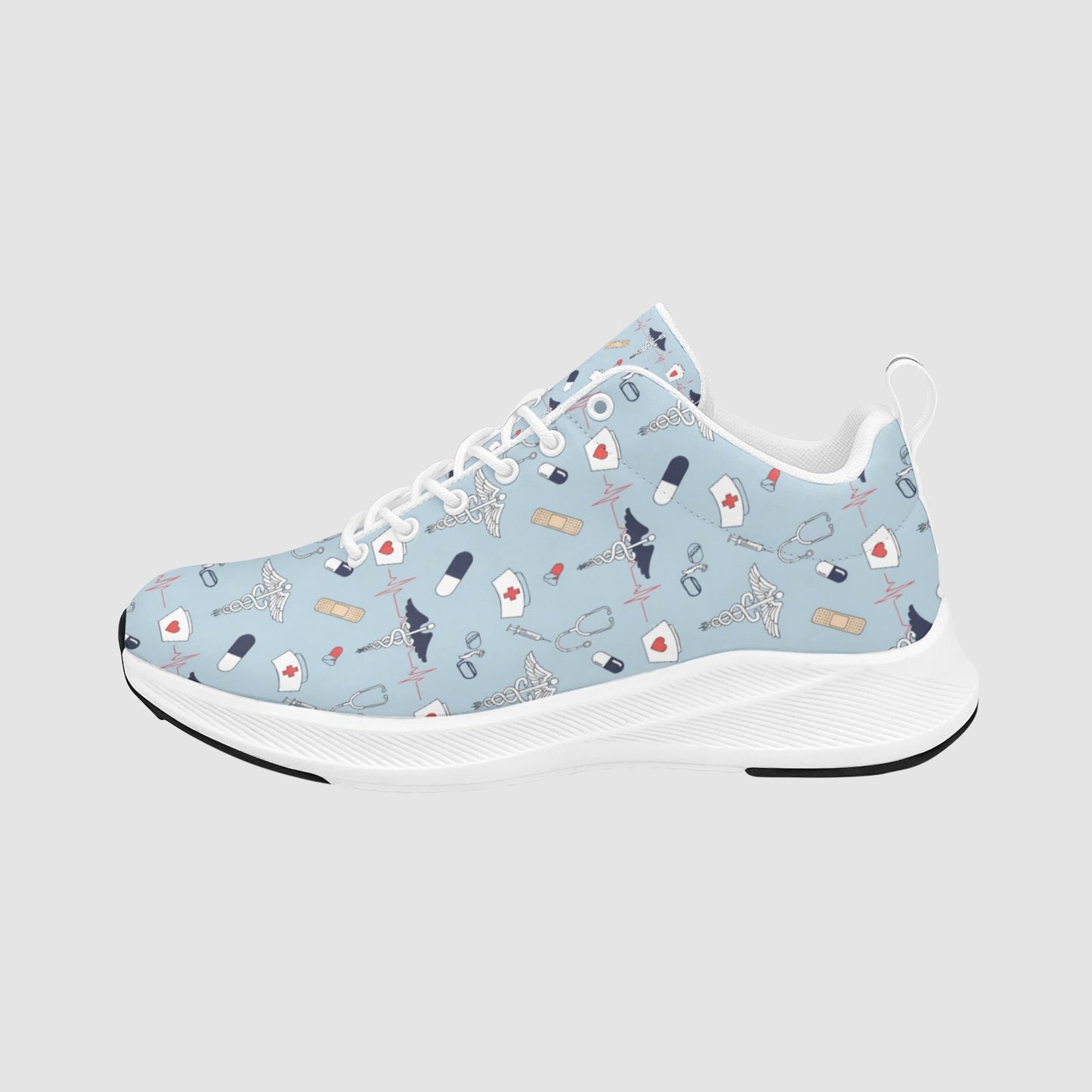 Women's Light Blue Nurse Caduceus Heartbeat Suede Nursing Sneakers