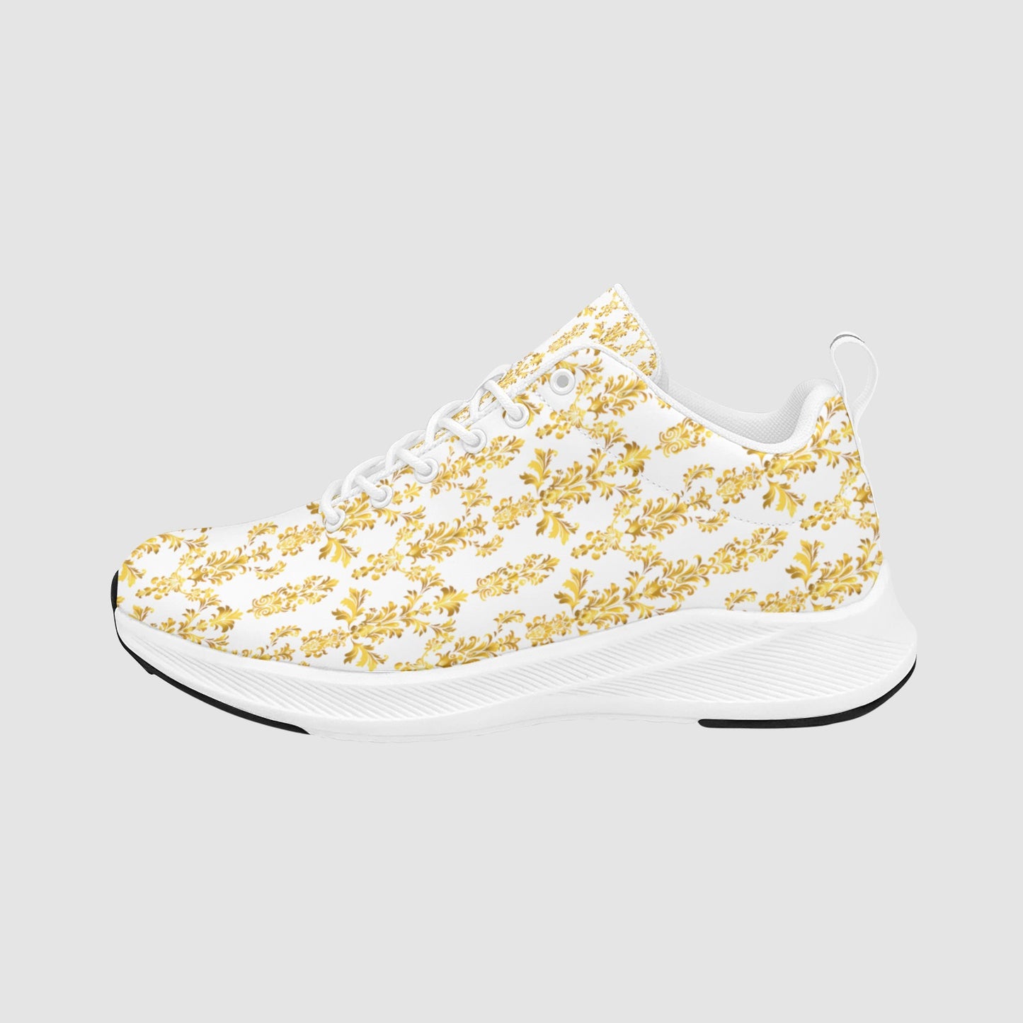 Womens Yellow Damask Print Suede Breathable Leather Running Shoes