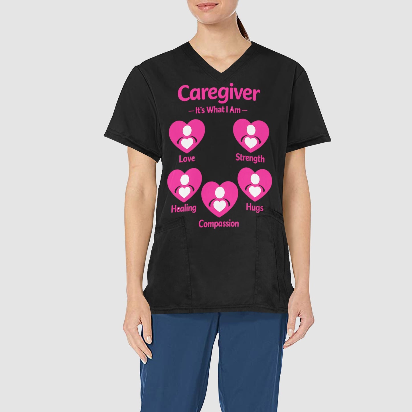 Women's Black Caregiver Love and Compassion Professional Scrub Top