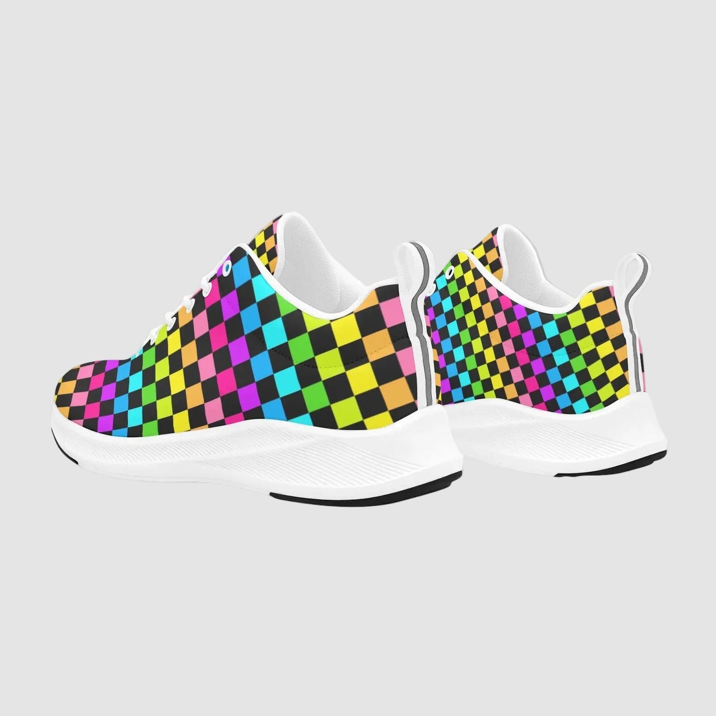 Women's Rainbow Checkerboard Suede Breathable Leather Running Sneakers
