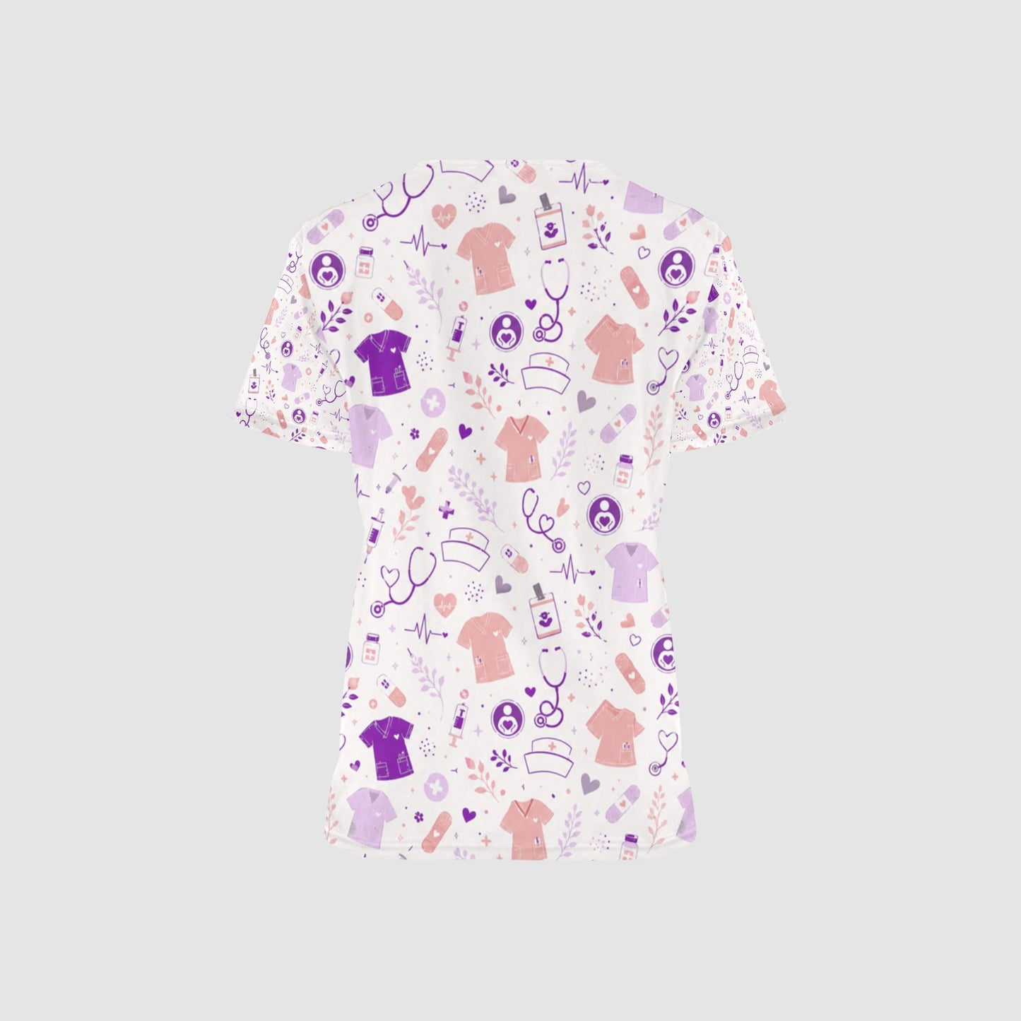 Women's Pink Purple Caregiver Icon Professional Performance Scrub Top