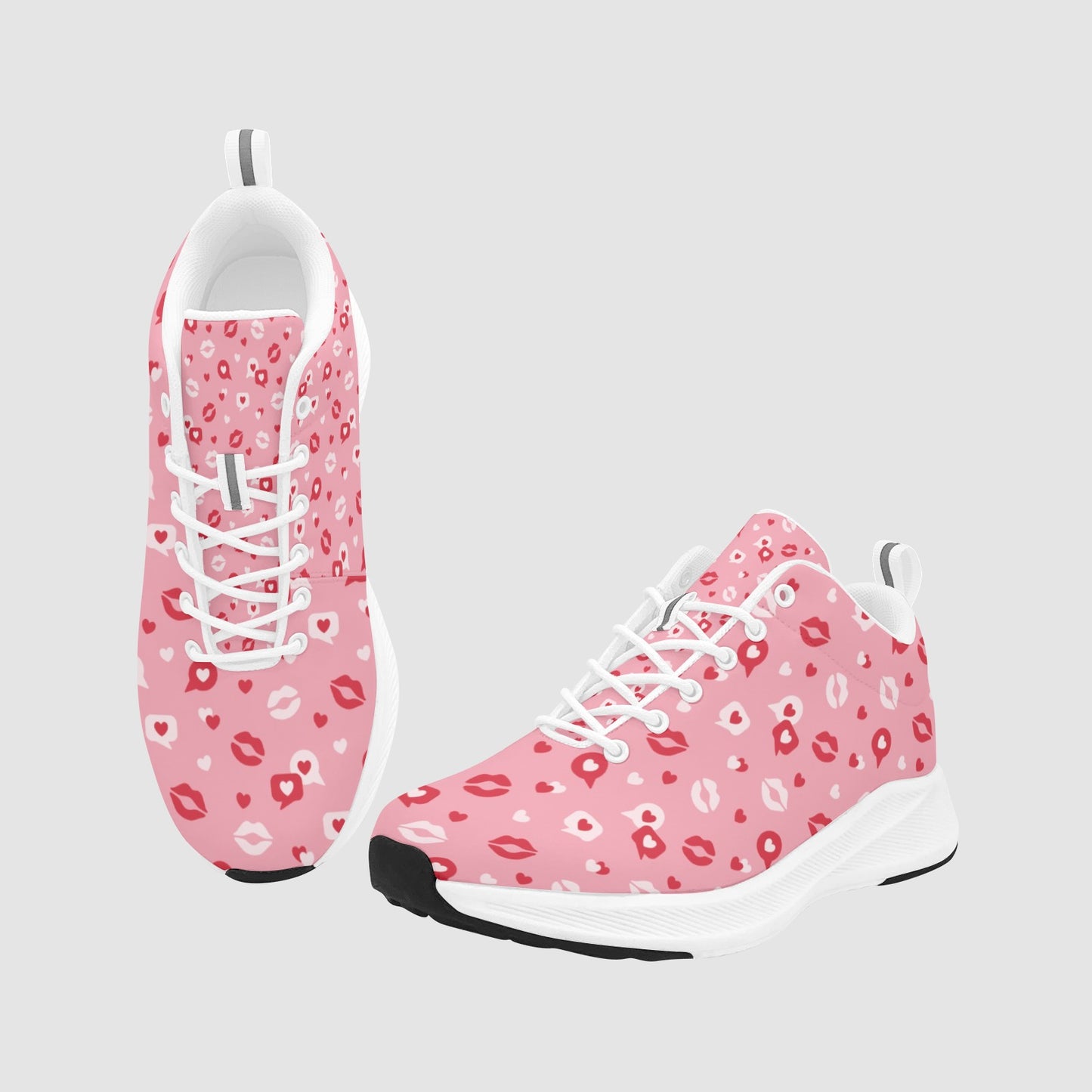 Women's Pink Red Kissy Lips Suede Breathable Leather Running Sneakers