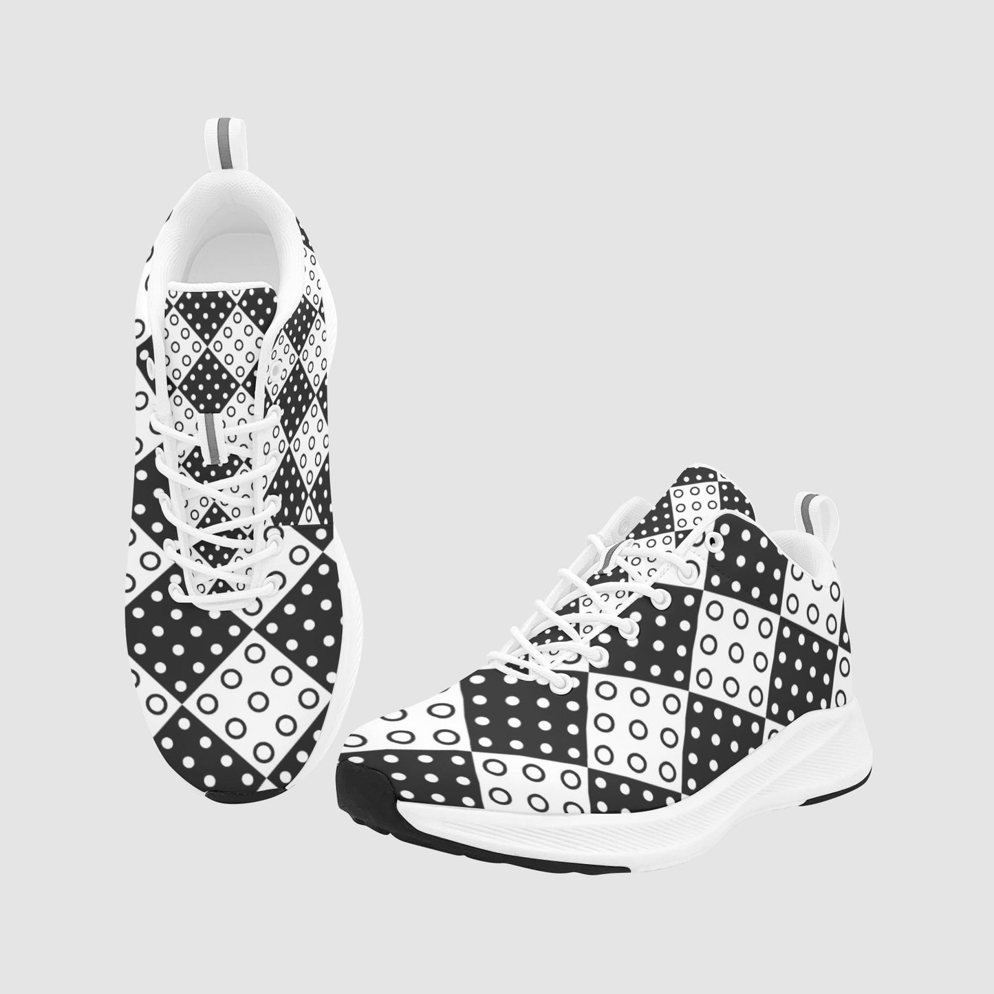 Women’s Black and White Checkered Circle Suede Running Sneakers