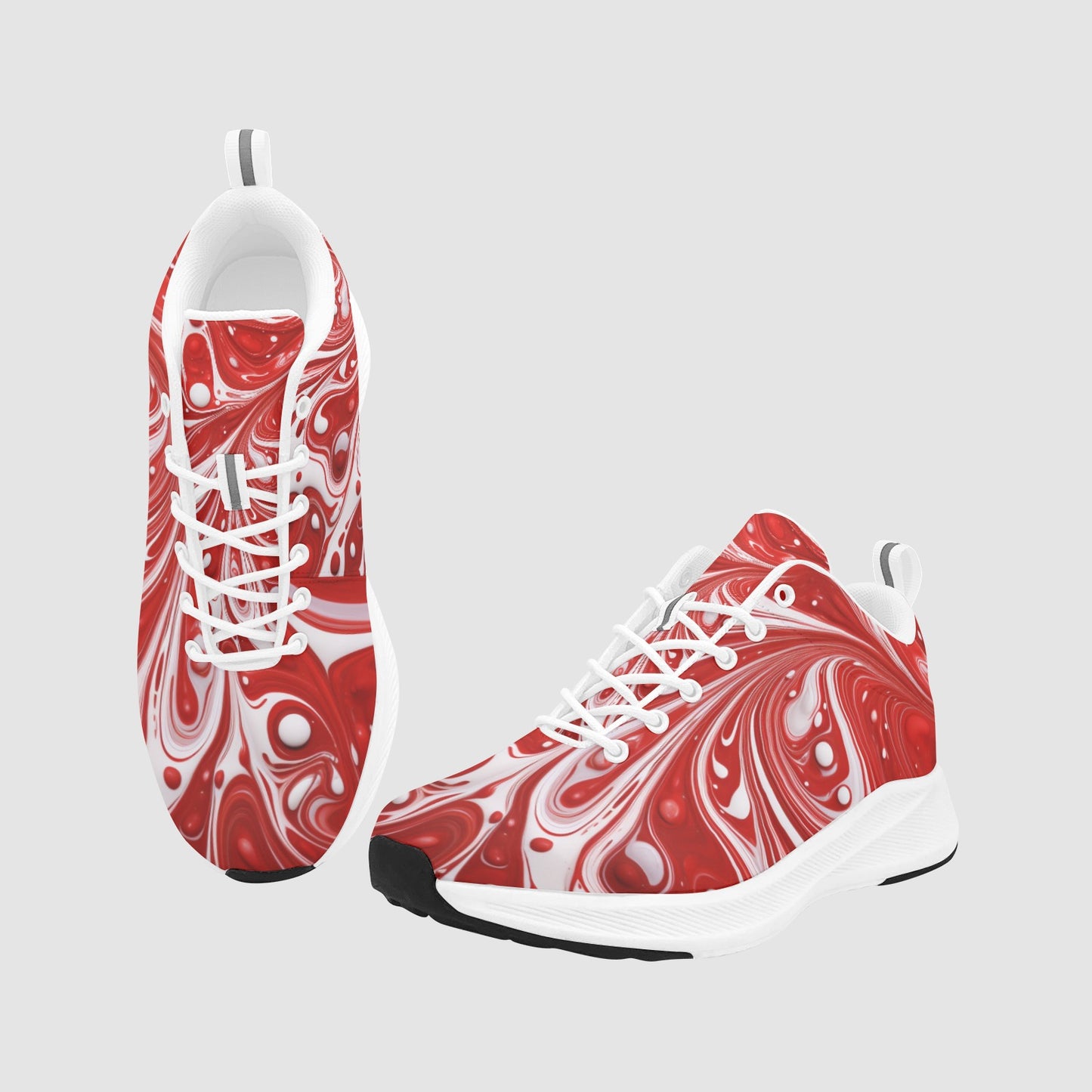 Women’s Red White Flowing Paint Suede Breathable Running Sneakers