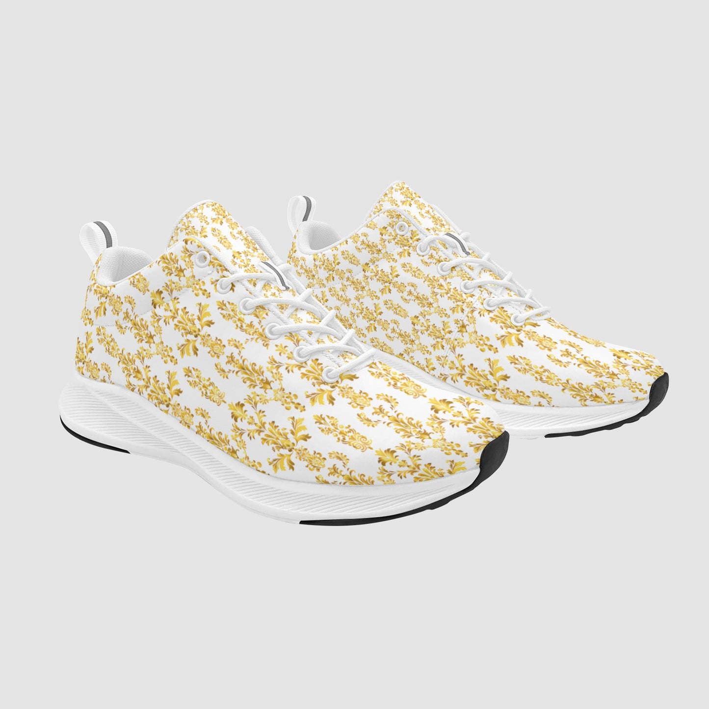 Womens Yellow Damask Print Suede Breathable Leather Running Shoes