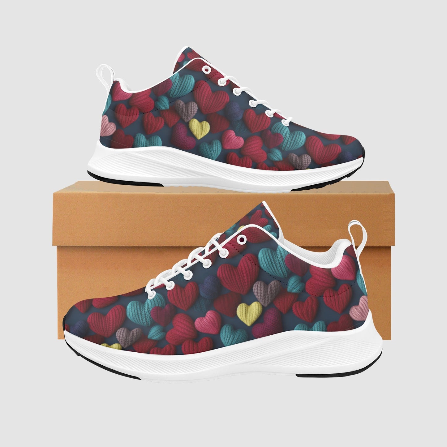 Women's Woven Heart Pattern Suede Breathable Athletic Running Shoes