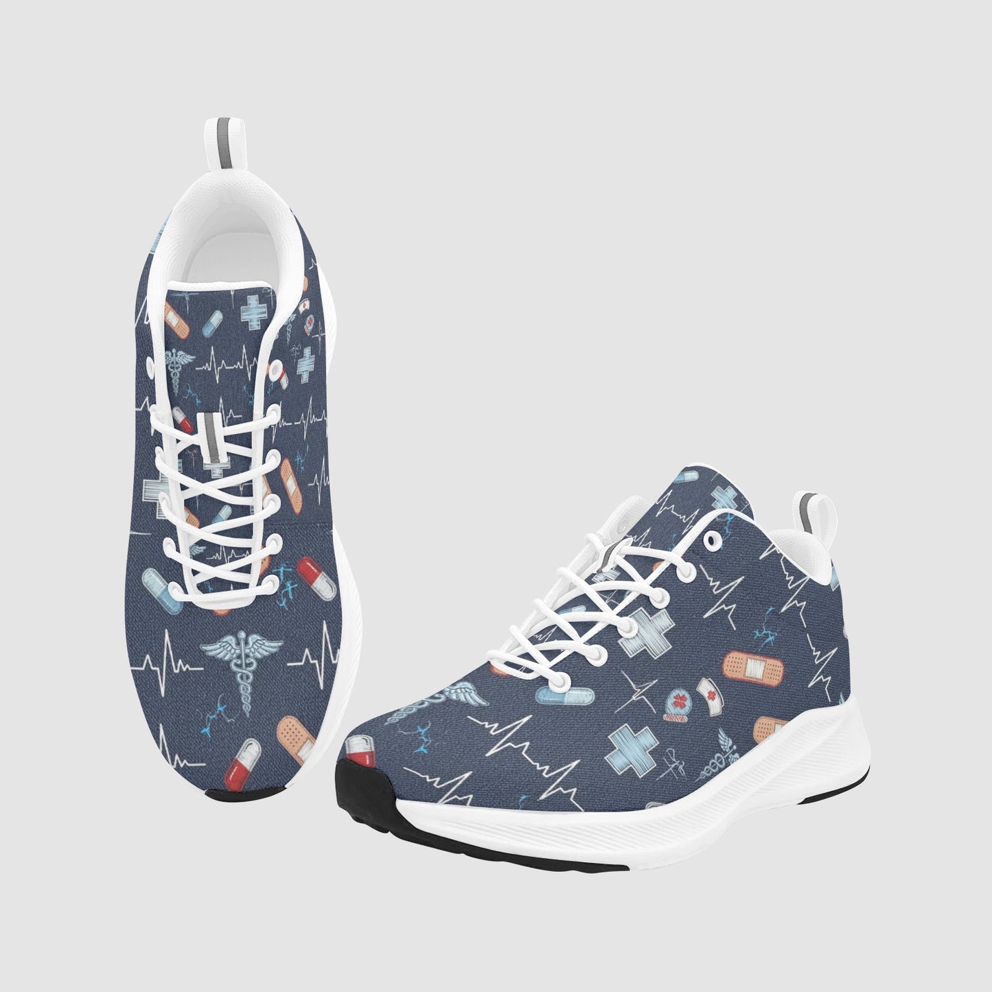 Women's Denim Texture Medical Icon Suede Breathable Running Sneakers