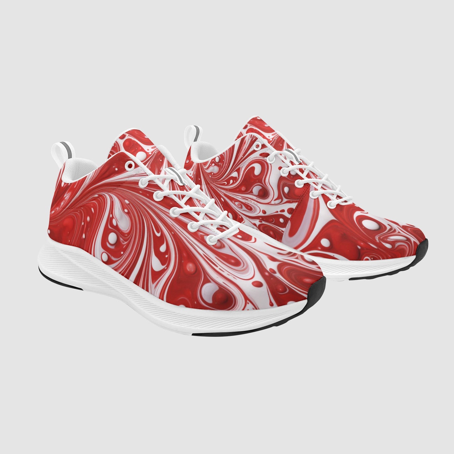 Women’s Red White Flowing Paint Suede Breathable Running Sneakers