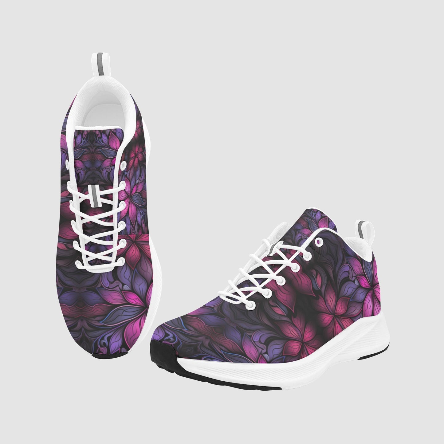 Womens Lavender Pink Floral Suede Breathable Leather Running Shoes