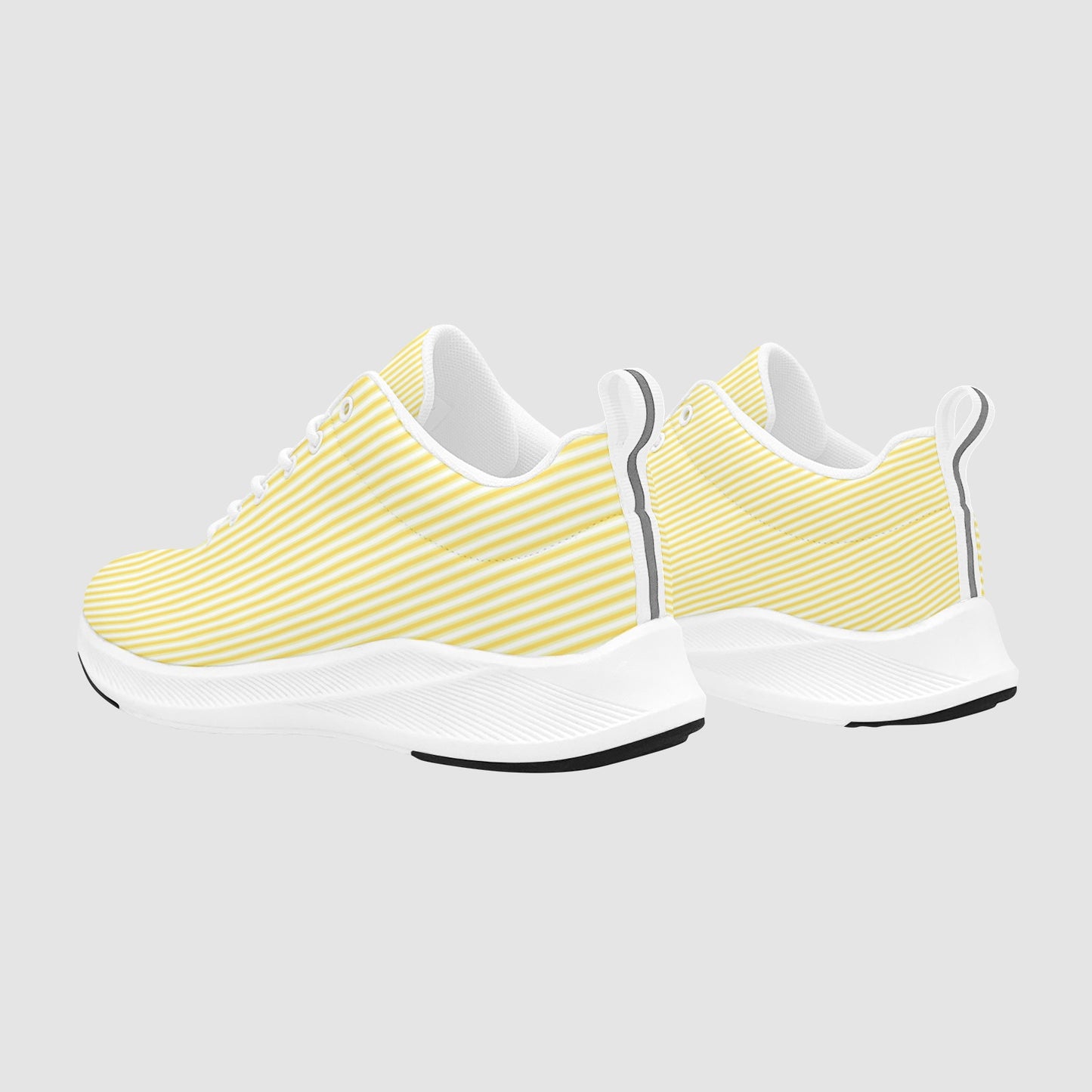 Women’s Yellow and White Pen Striped Suede Breathable Running Shoes