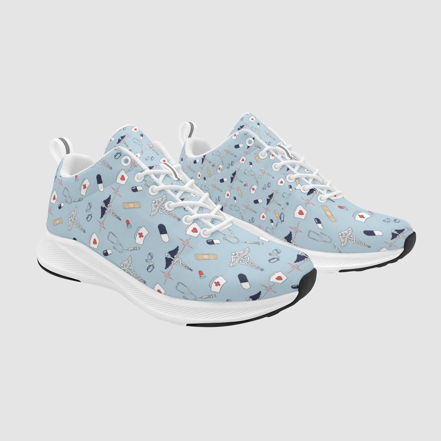Women's Light Blue Nurse Caduceus Heartbeat Suede Nursing Sneakers