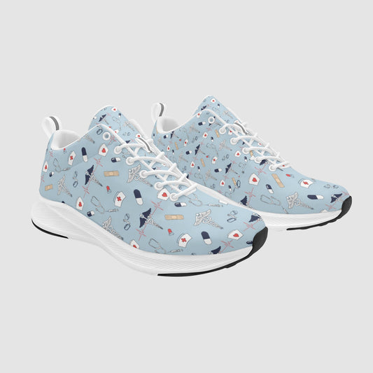Women's Light Blue Nurse Caduceus Heartbeat Suede Nursing Sneakers