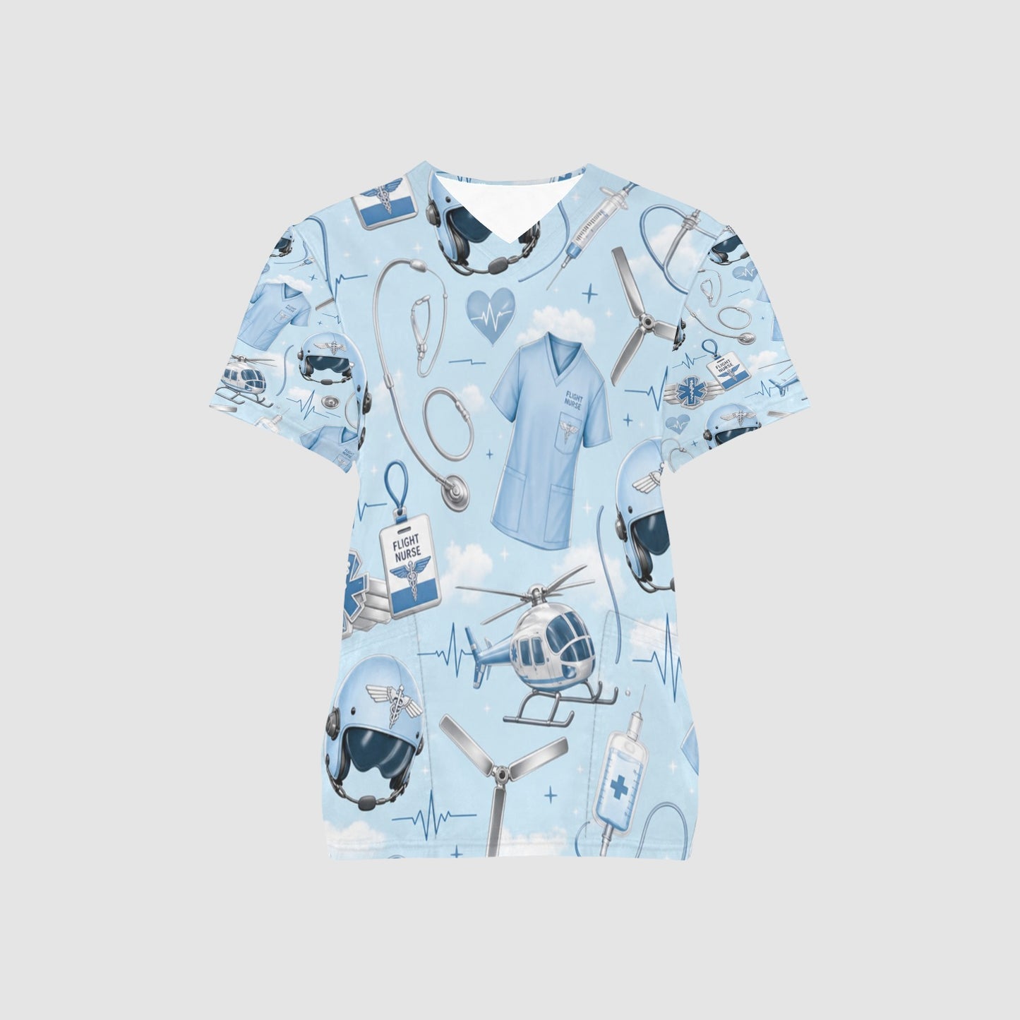 Women's Flight Nurse Medical All Over Print Nurses Scrub Top