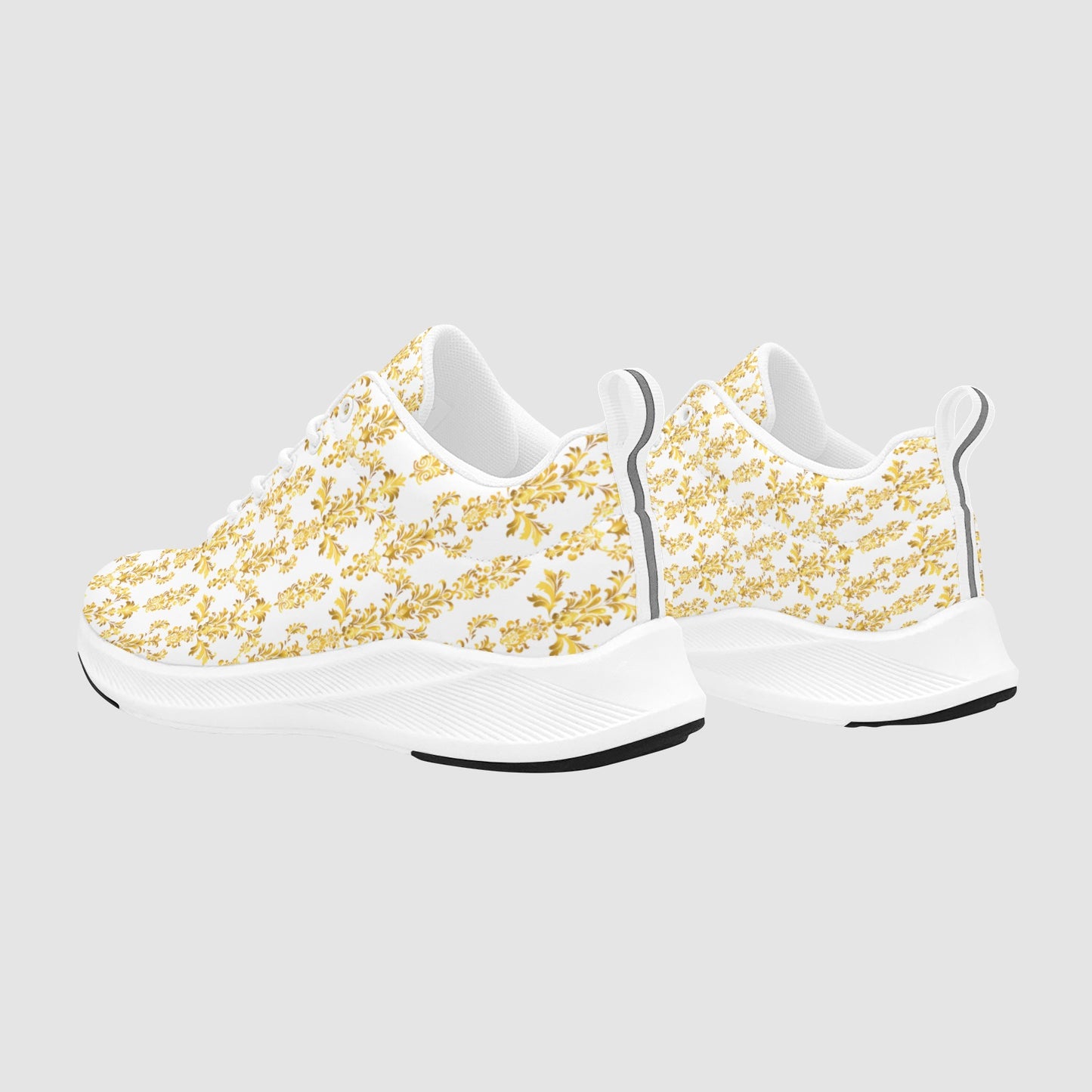 Womens Yellow Damask Print Suede Breathable Leather Running Shoes