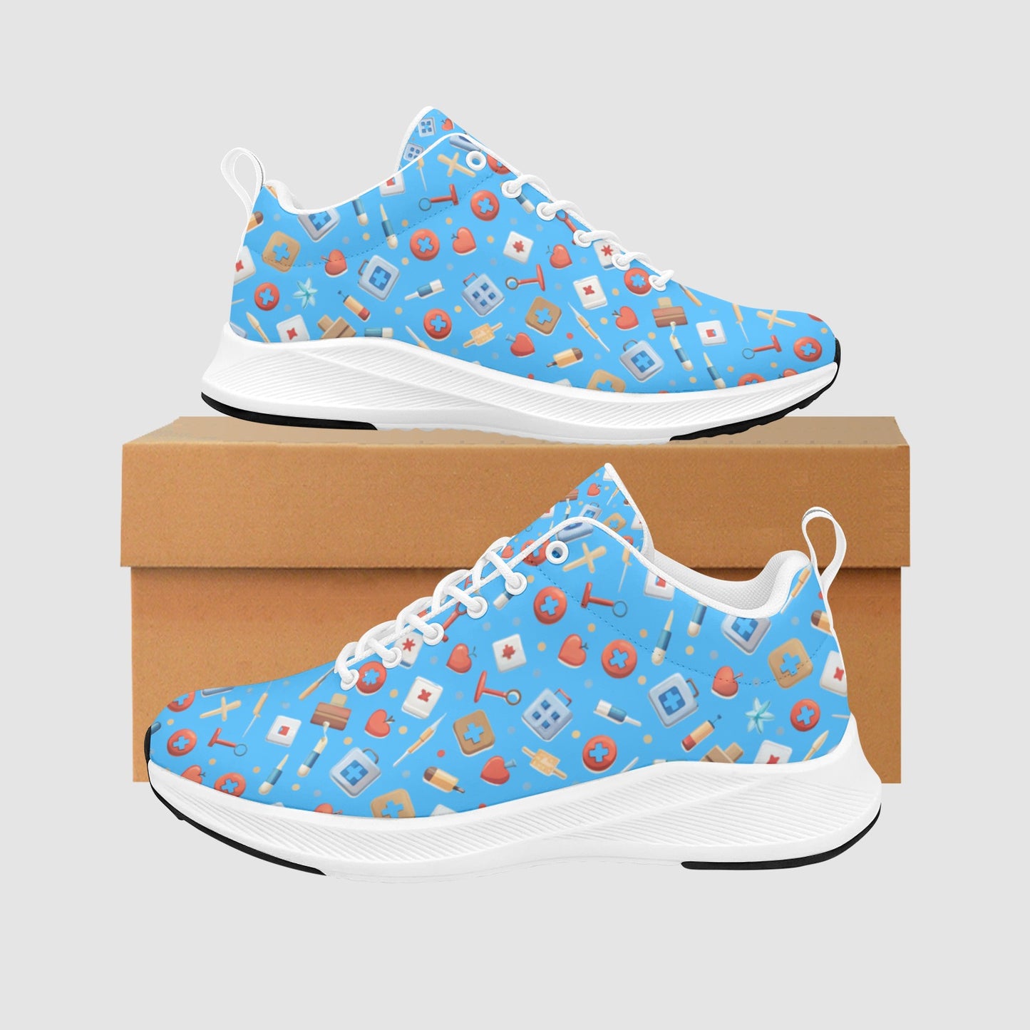 Women's Vintage Light Blue Medical Icon Suede Breathable Sneakers