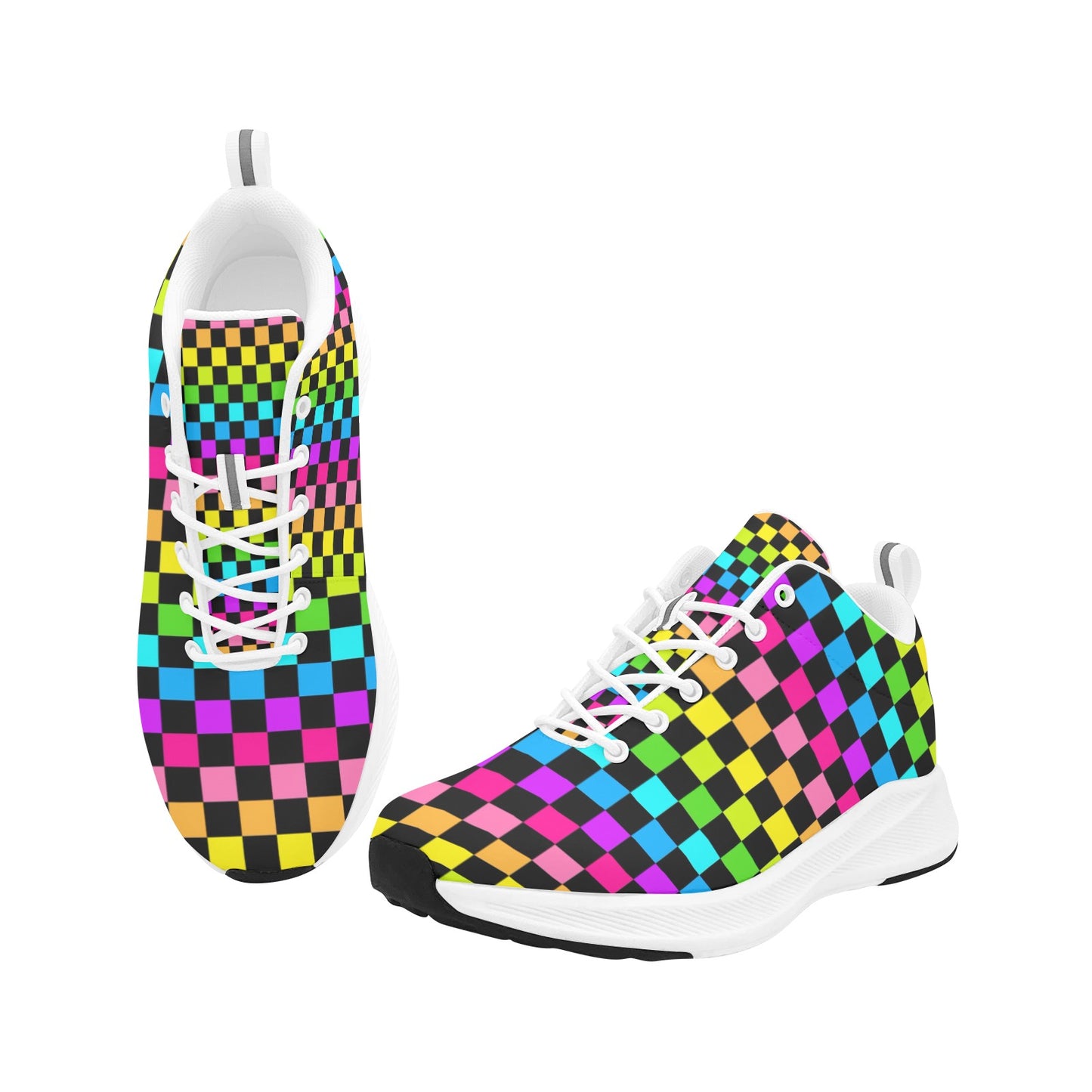 Women's Rainbow Checkerboard Suede Breathable Leather Running Sneakers