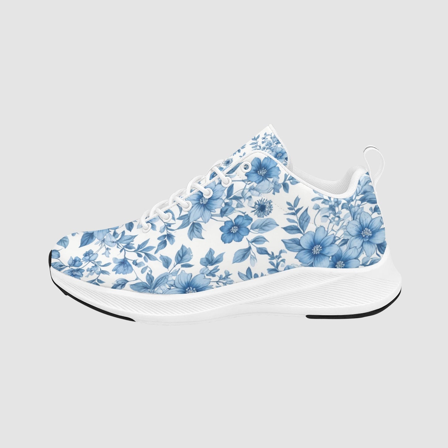 Women's Pretty Blue White Floral Print Suede Breathable Sneakers