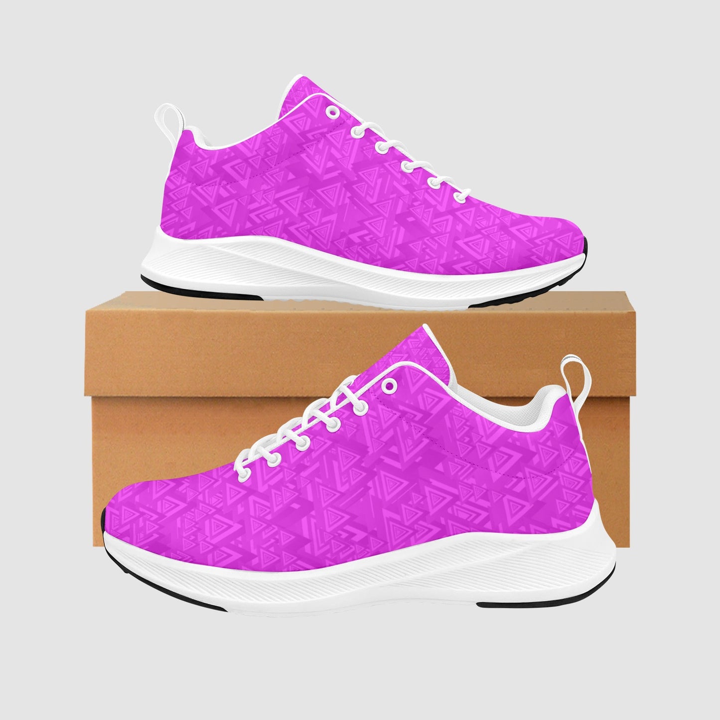 Women’s Hot Pink Geometric Triangle Suede Breathable Running Shoes