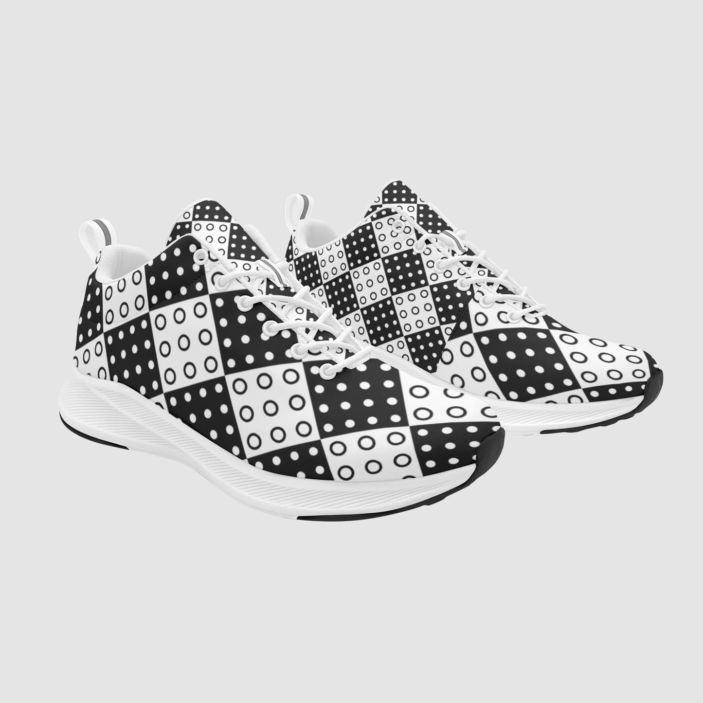 Women’s Black and White Checkered Circle Suede Running Sneakers