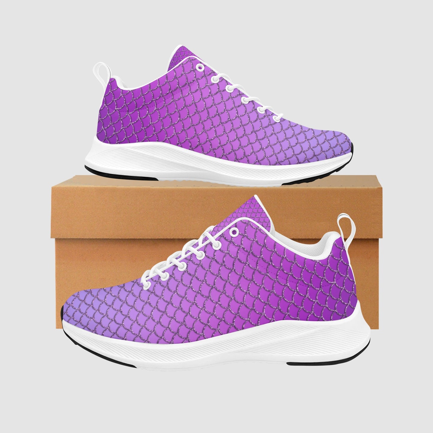 Women's Purple Silver Scallop Suede Breathable Athletic Running Shoes