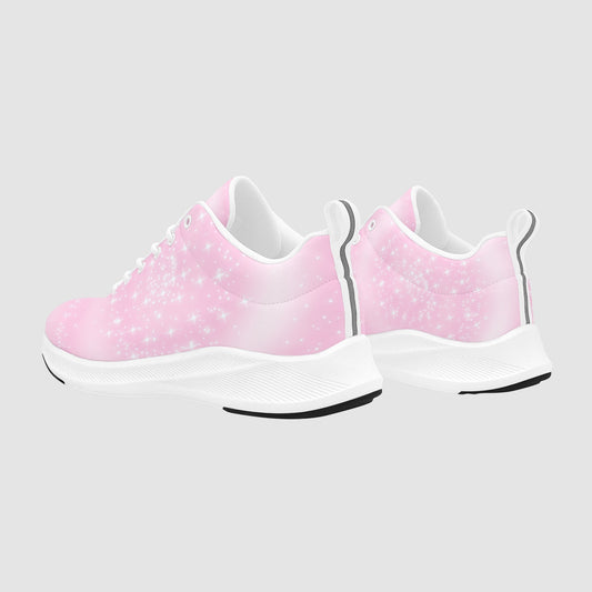 Women’s Pink White Stars Swirling Suede Breathable Running Sneakers