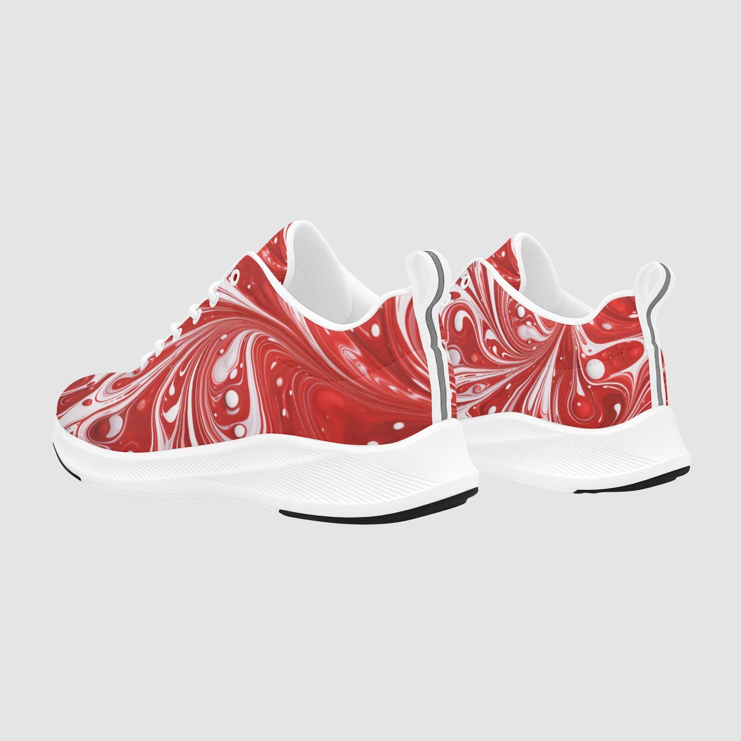 Women’s Red White Flowing Paint Suede Breathable Running Sneakers