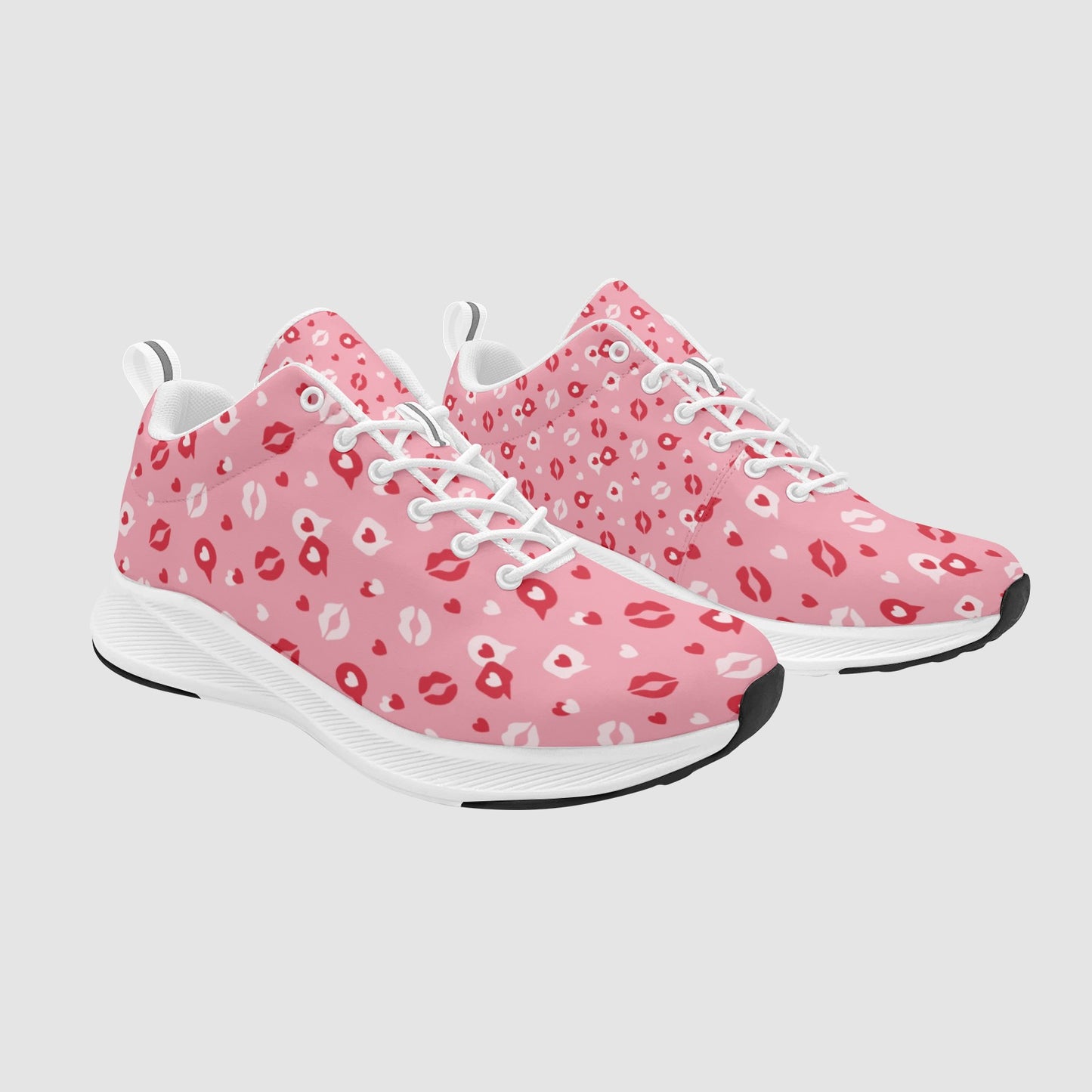 Women's Pink Red Kissy Lips Suede Breathable Leather Running Sneakers