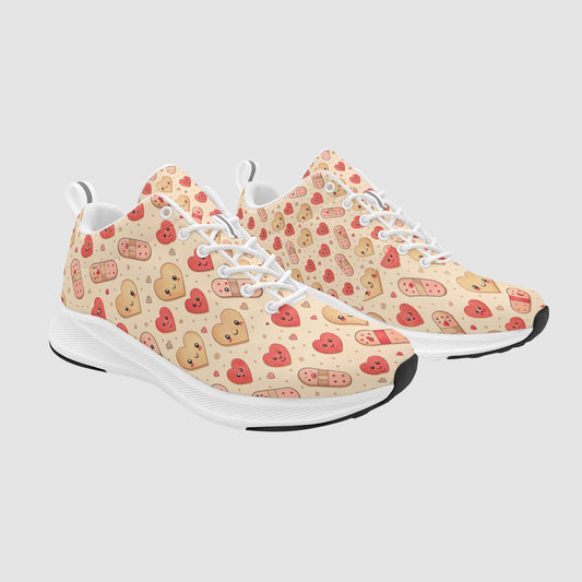 Women's Beige Suede Red Heart Pink Pill Nursing Running Sneakers
