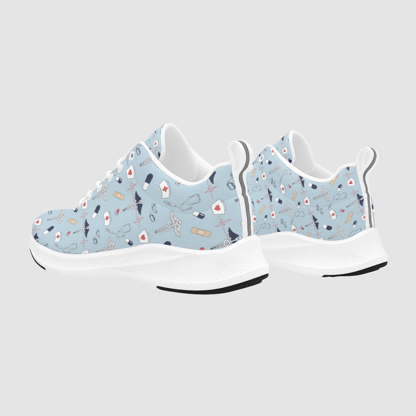 Women's Light Blue Nurse Caduceus Heartbeat Suede Nursing Sneakers
