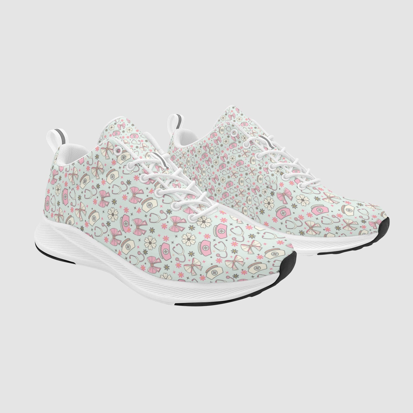 Women's Pink Bows and Nurse Hat Suede Breathable Athletic Sneakers
