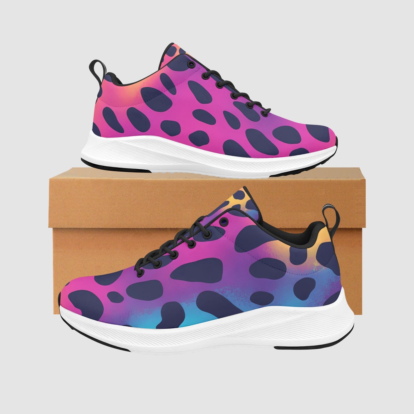 Women’s Rainbow Neon Leopard Print Suede Breathable Running Sneakers