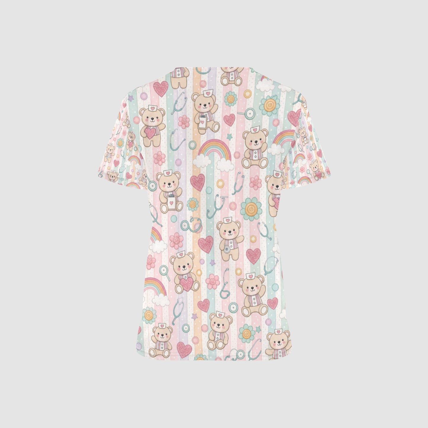 Women's Teddy Bear Pediatric Nursing All Over Print Scrub Top