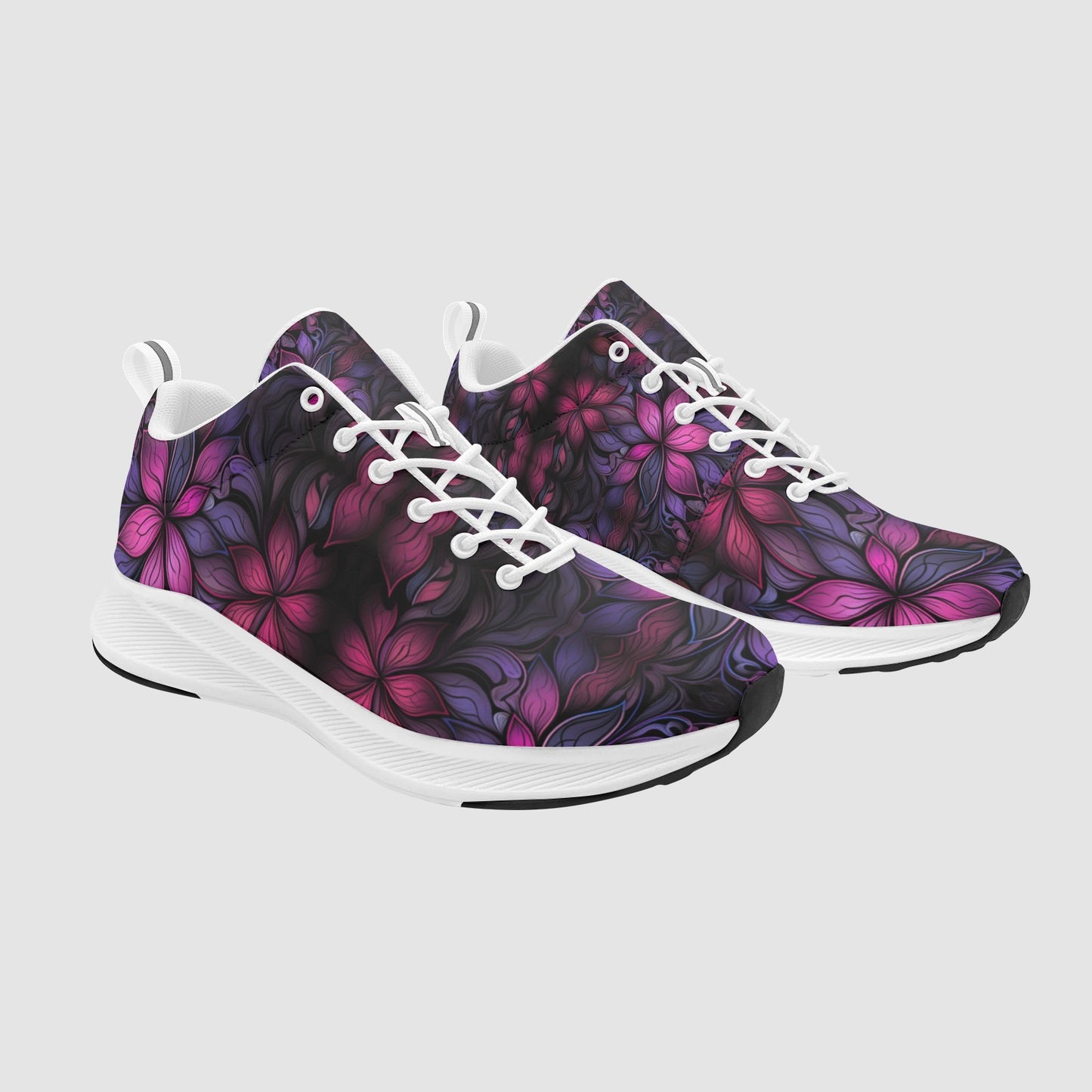 Womens Lavender Pink Floral Suede Breathable Leather Running Shoes