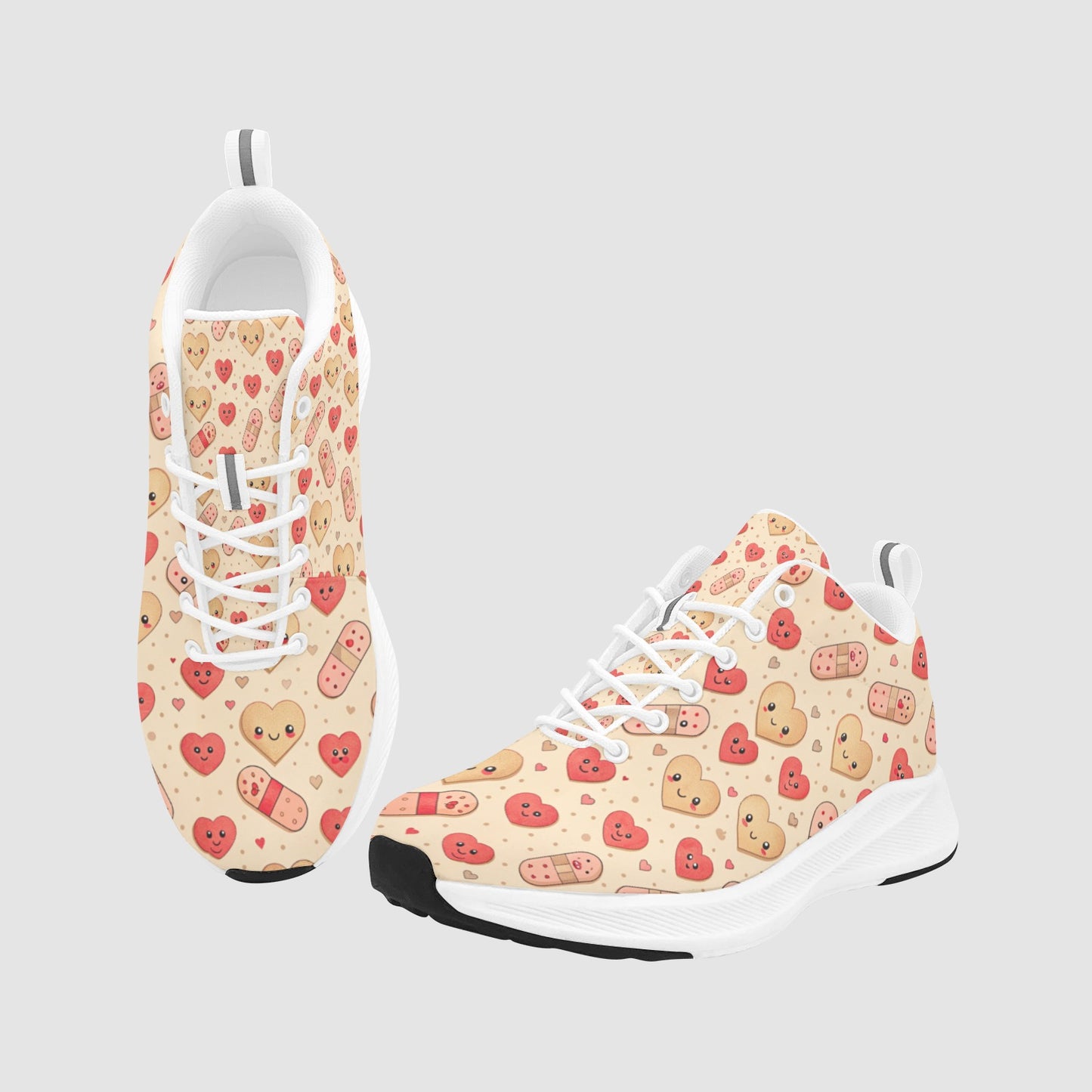 Women's Beige Suede Red Heart Pink Pill Nursing Running Sneakers