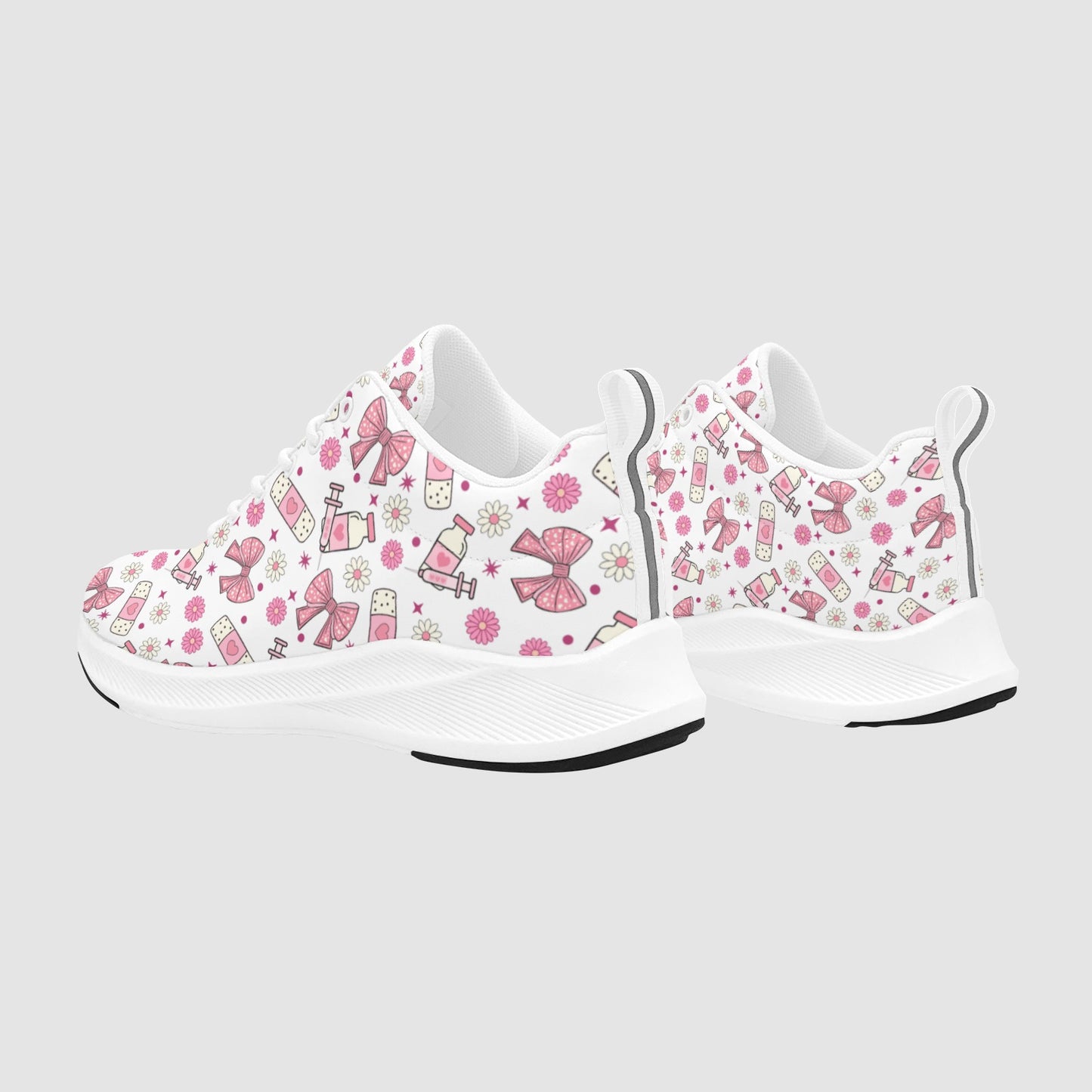 Pink Bows & Bandaids Nursing Sneakers — Breathable, Shift-Ready Women's Sneakers