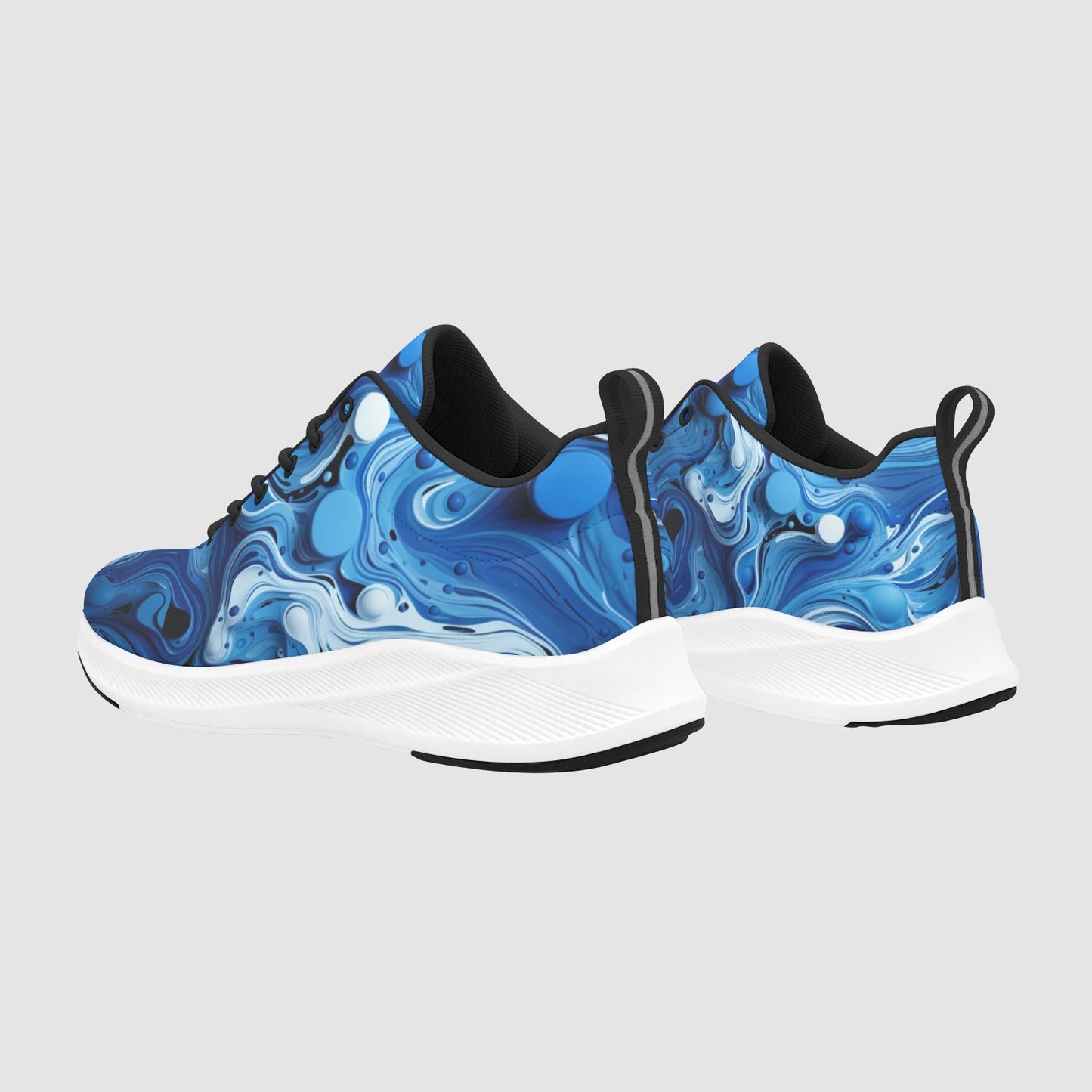 Women’s Blue White Paint Waves Suede Breathable Athletic Running Shoes