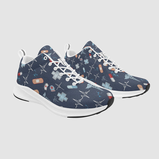 Women's Denim Texture Medical Icon Suede Breathable Running Sneakers