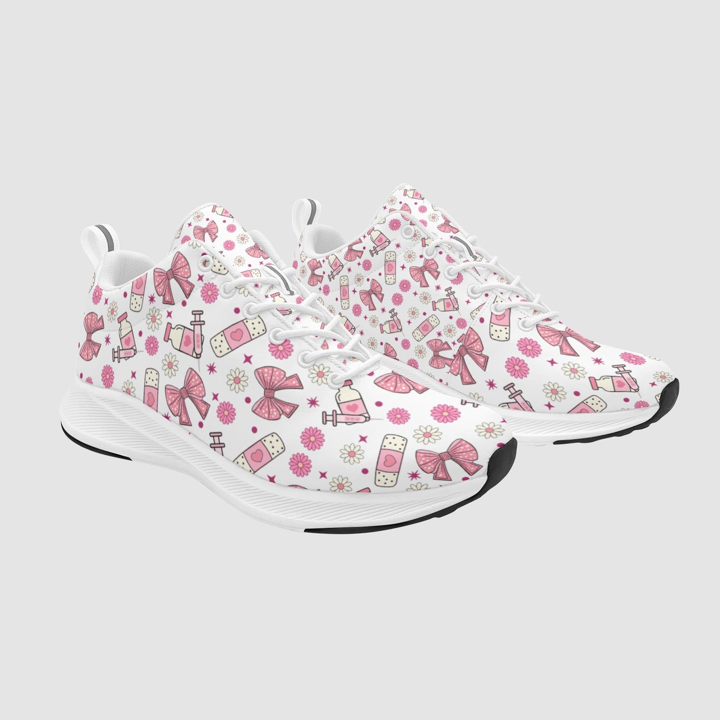 Pink Bows & Bandaids Nursing Sneakers — Breathable, Shift-Ready Women's Sneakers
