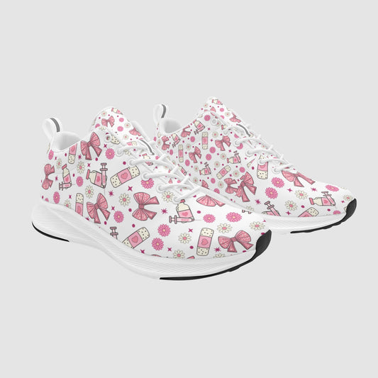 Pink Bows & Bandaids Nursing Sneakers — Breathable, Shift-Ready Women's Sneakers